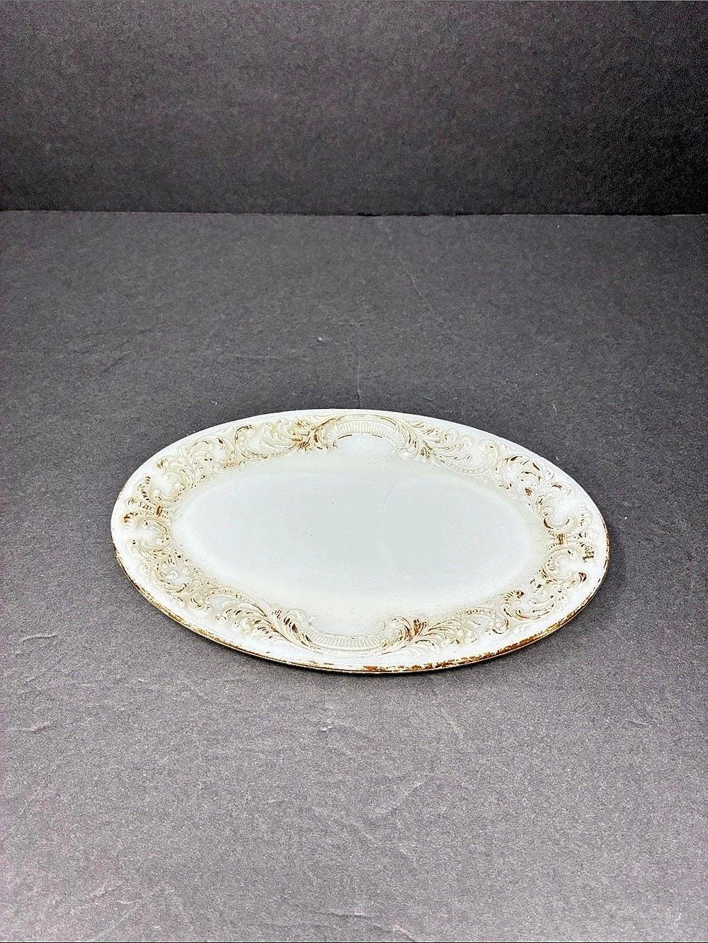 Antique oval Milk Glass Hand Painted platter Victorian Bureau plate